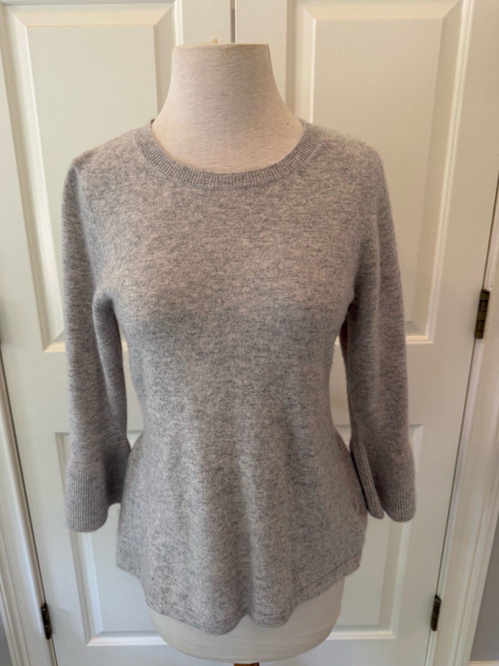 Nanette Lepore Cashmere Gray Peplum Crewneck Sweater